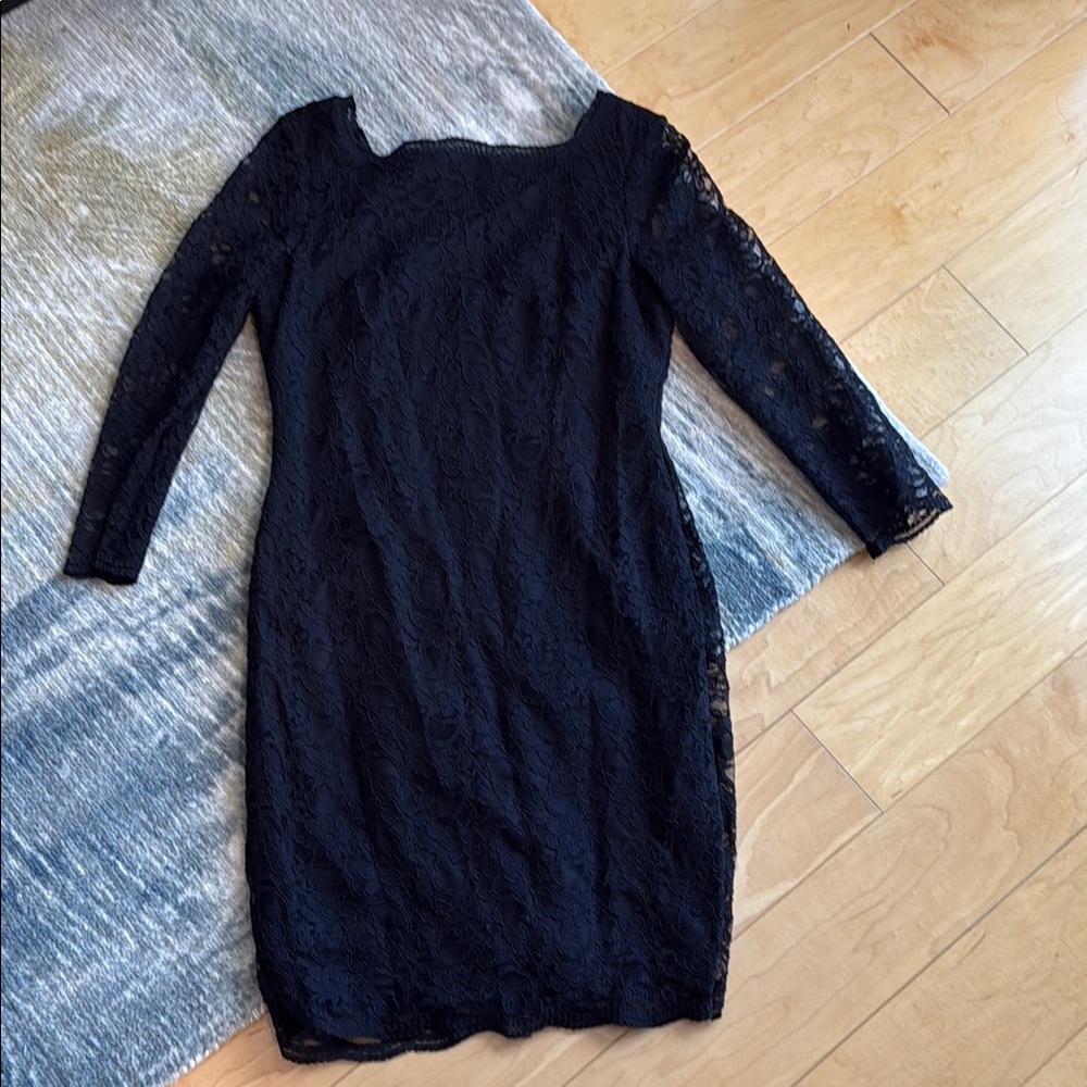 Aqua Black Sheath Lace Long Sleeve Cocktail Dress